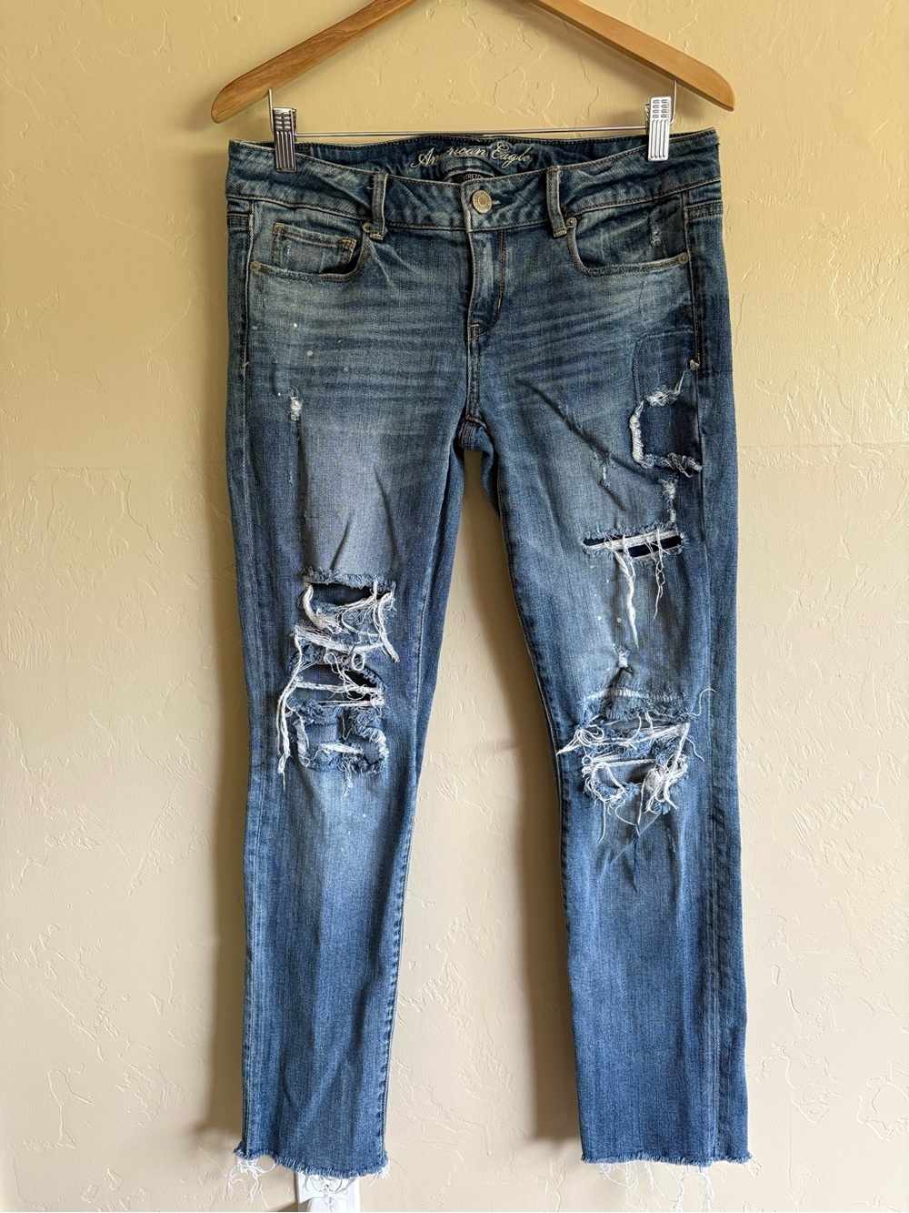 American Eagle 2010 Distressed Low Rise Skinny Stretch Denim Blue Jeans Size 10
